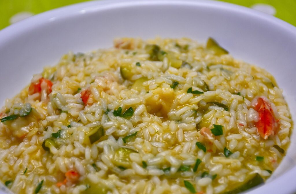 rice, risotto, kitchen, shrimp, zucchini, restaurant, first, meal, risotto, risotto, risotto, risotto, risotto