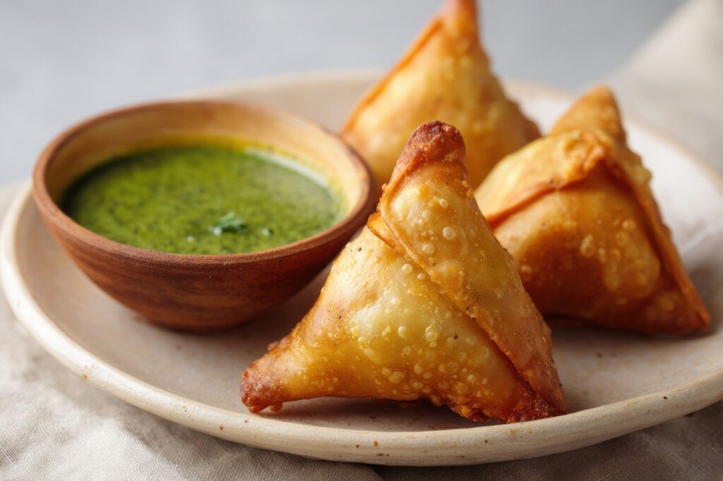 samosas, vegetarian, indian, fried, snack, kitchen, traditional, ai generated
